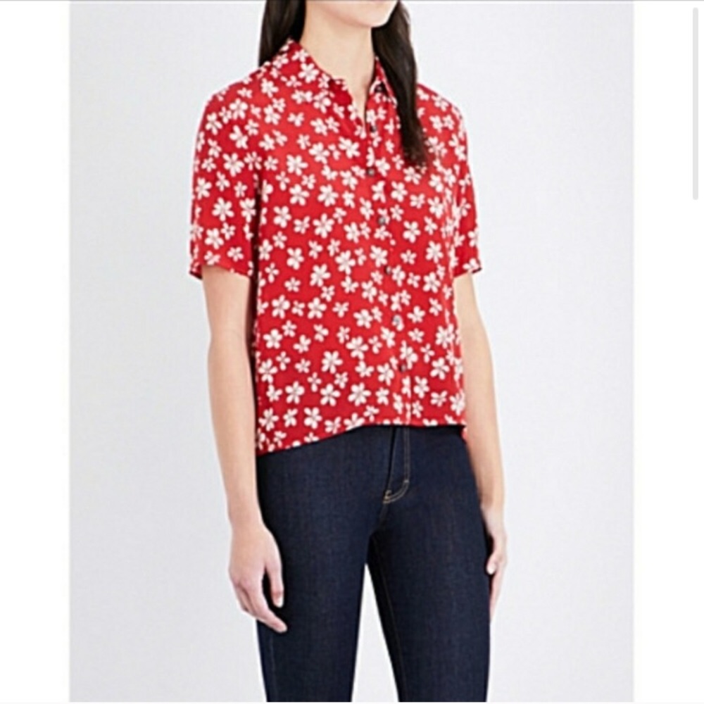 The Kooples 100% silk red and white floral blouse